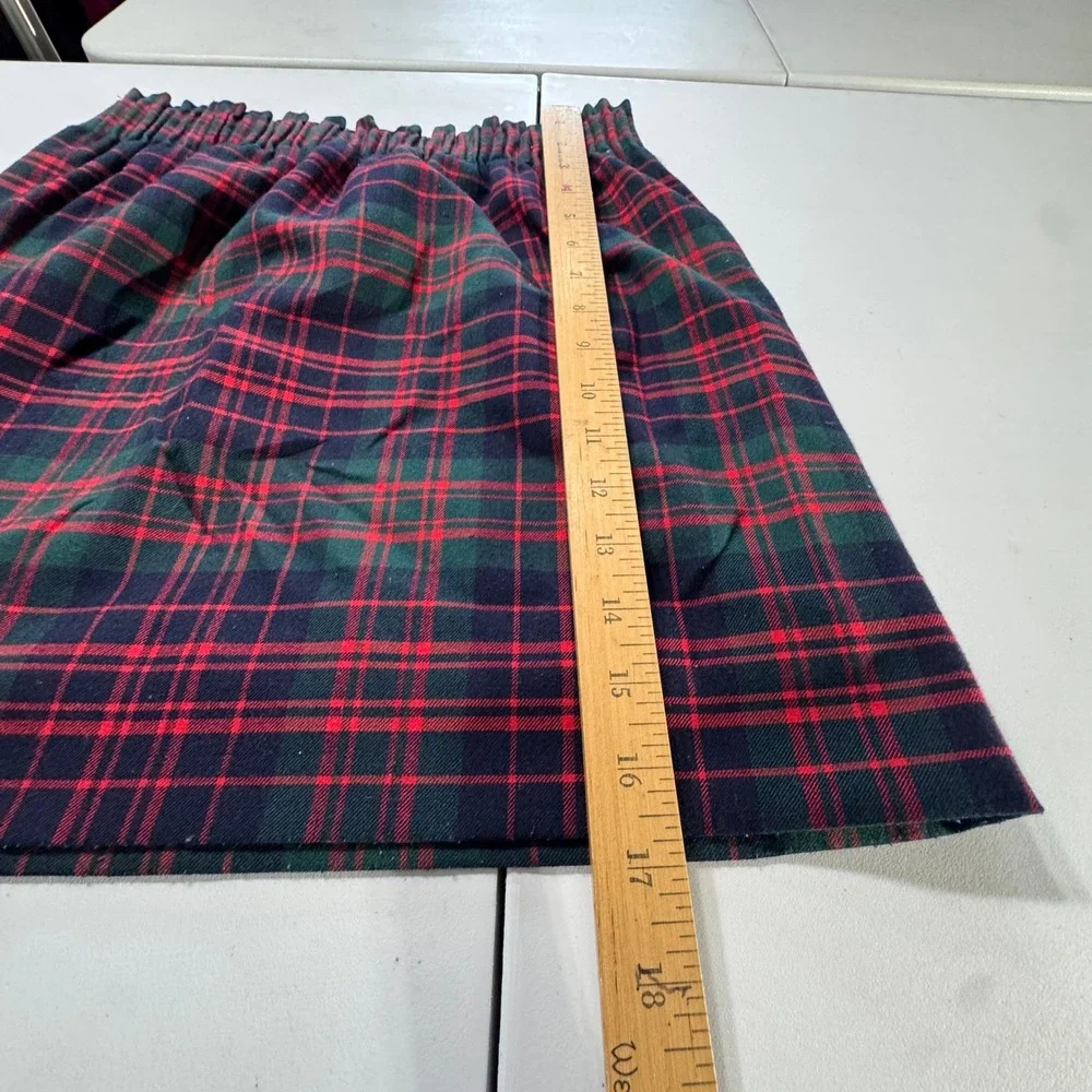 J.Crew Plaid Mini Skirt Womens 4 Red Green Elastic Waist Tartan Pockets